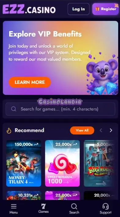 Ezz Casino Mobile View