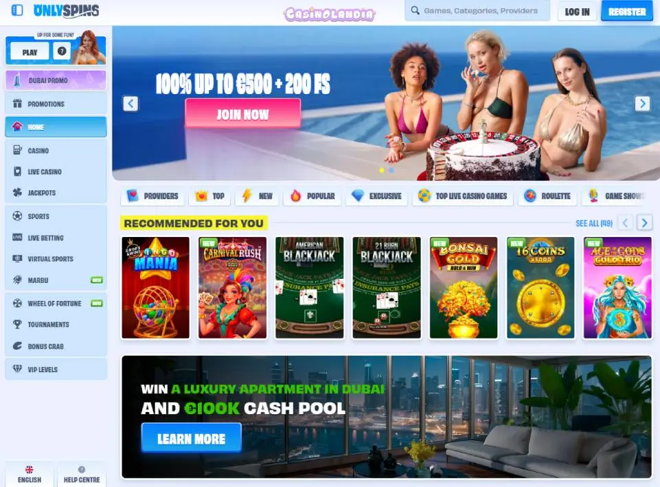 OnlySpins Casino Tablet Landscape