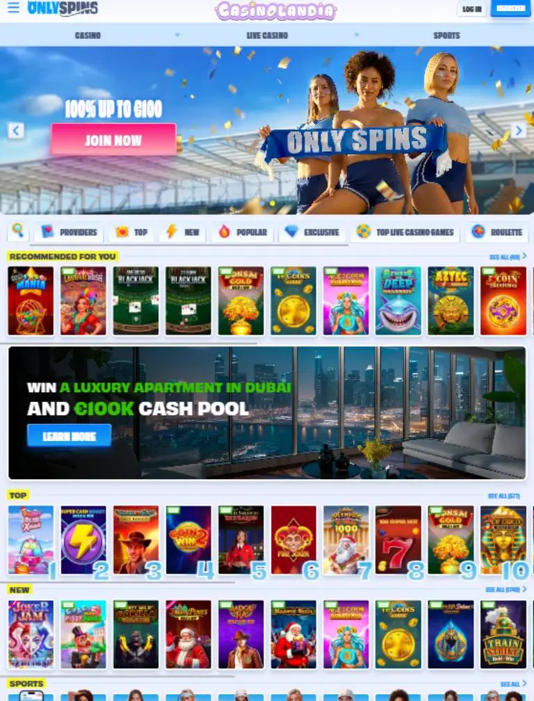 OnlySpins Casino Tablet Portrait