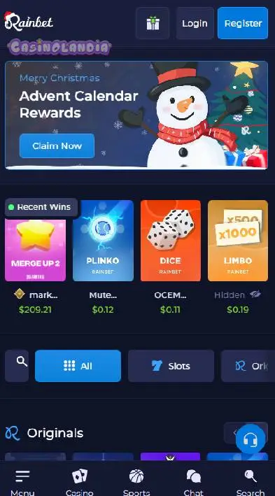 Rainbet Casino Mobile View