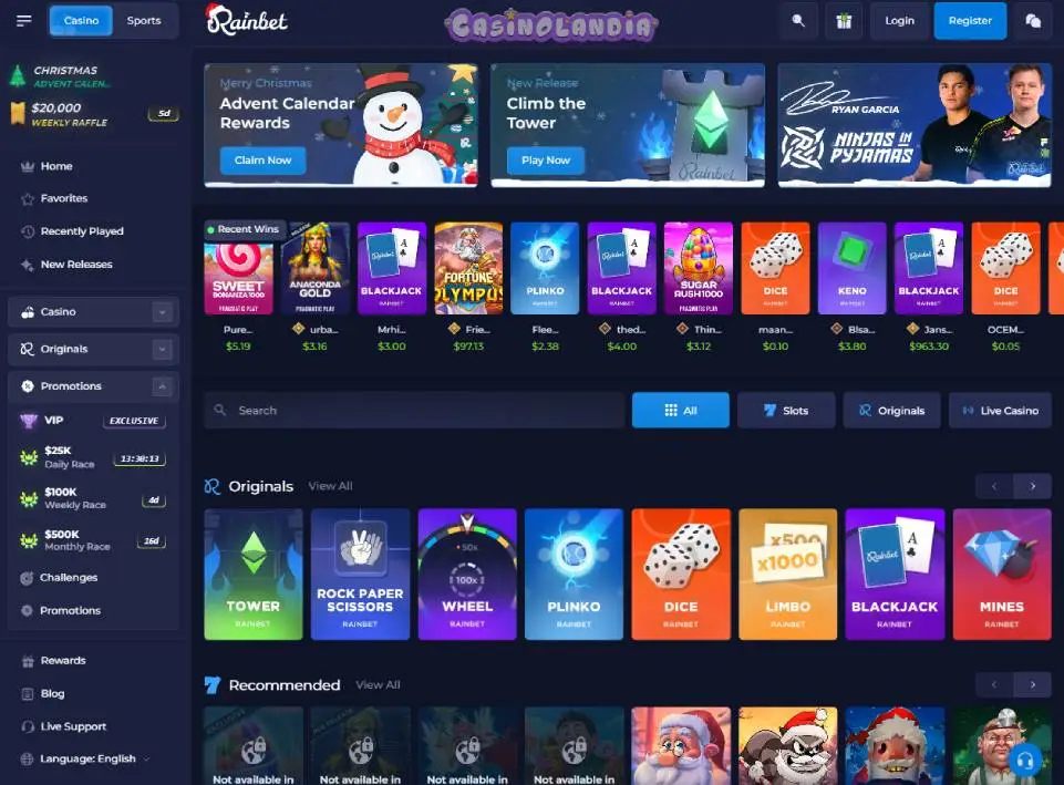 Rainbet Casino Tablet Horizontal