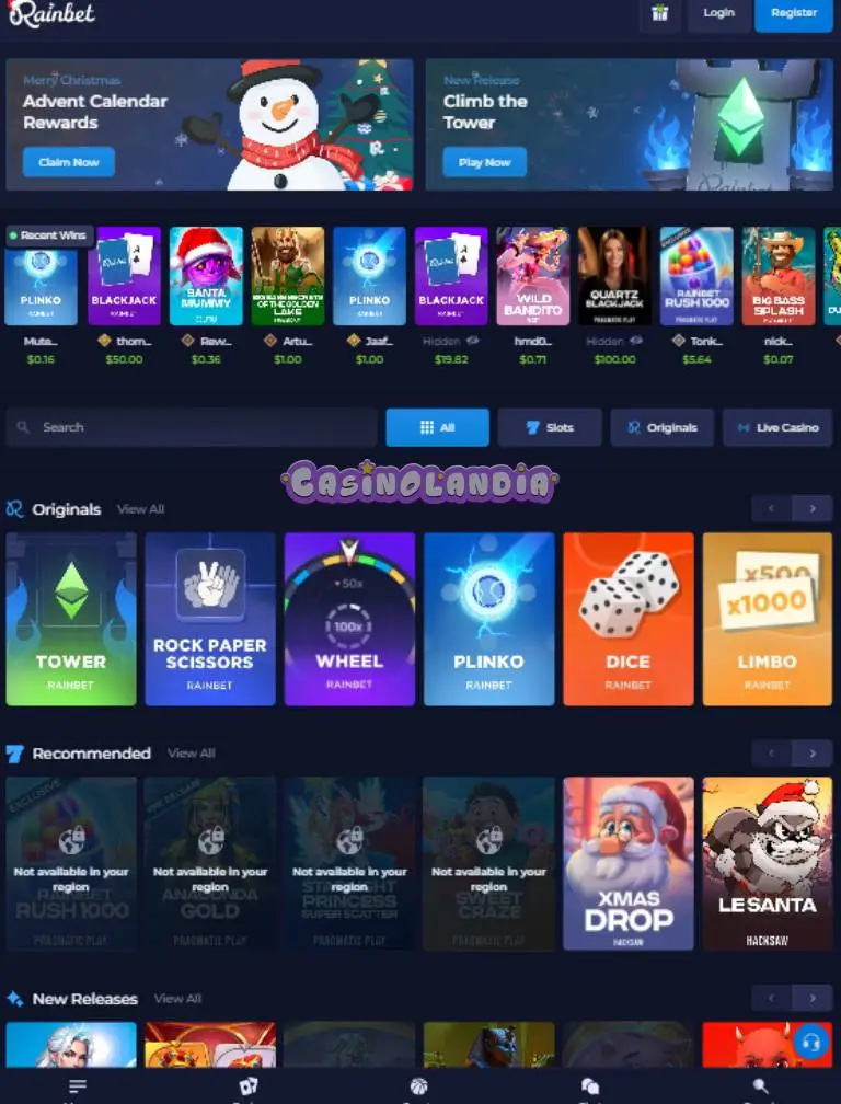 Rainbet Casino Tablet Vertical