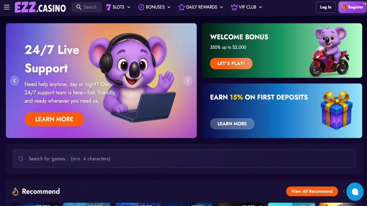 EZZ Casino Main Page