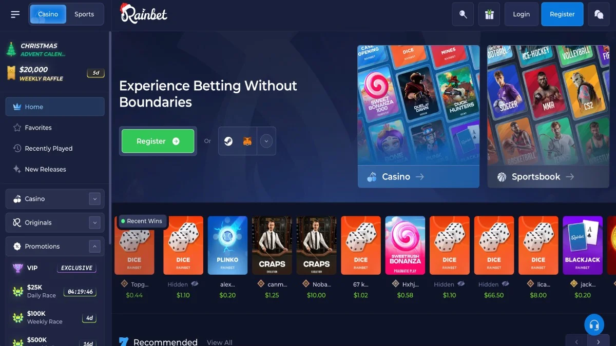 Rainbet Casino Main Page
