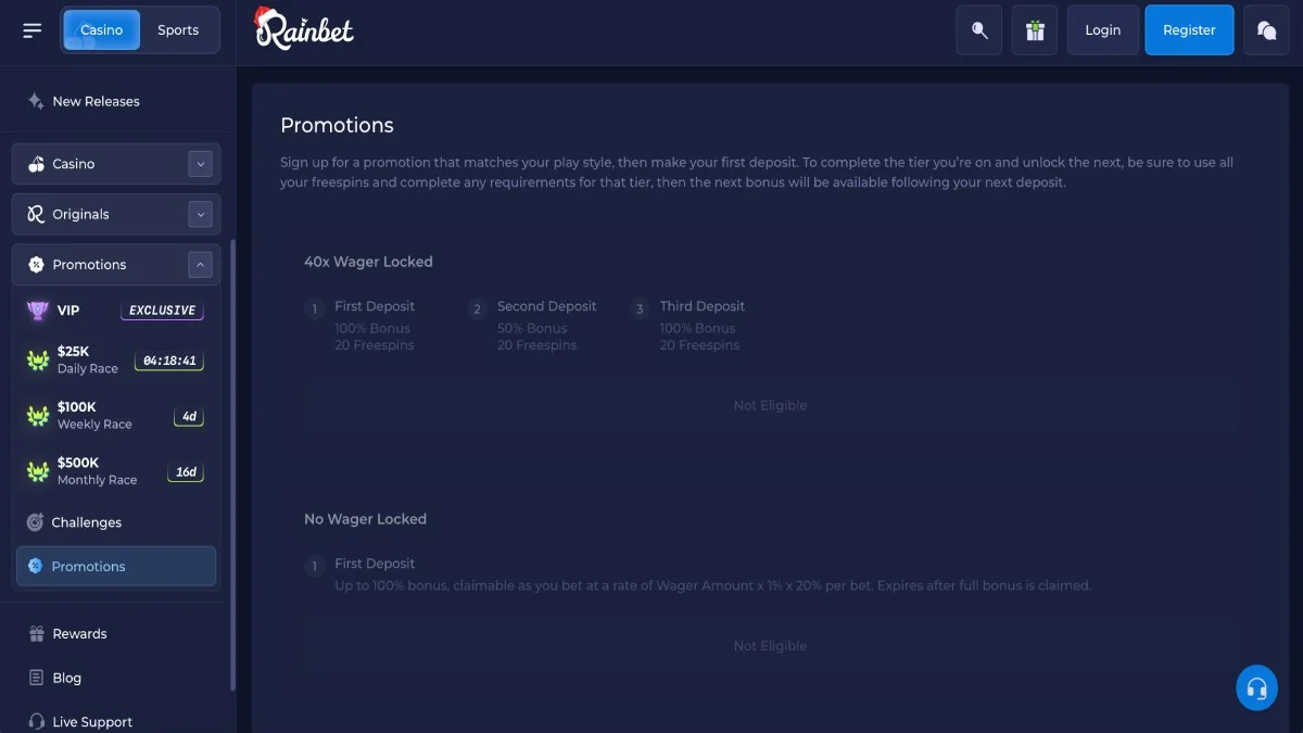 Rainbet Casino Bonuses