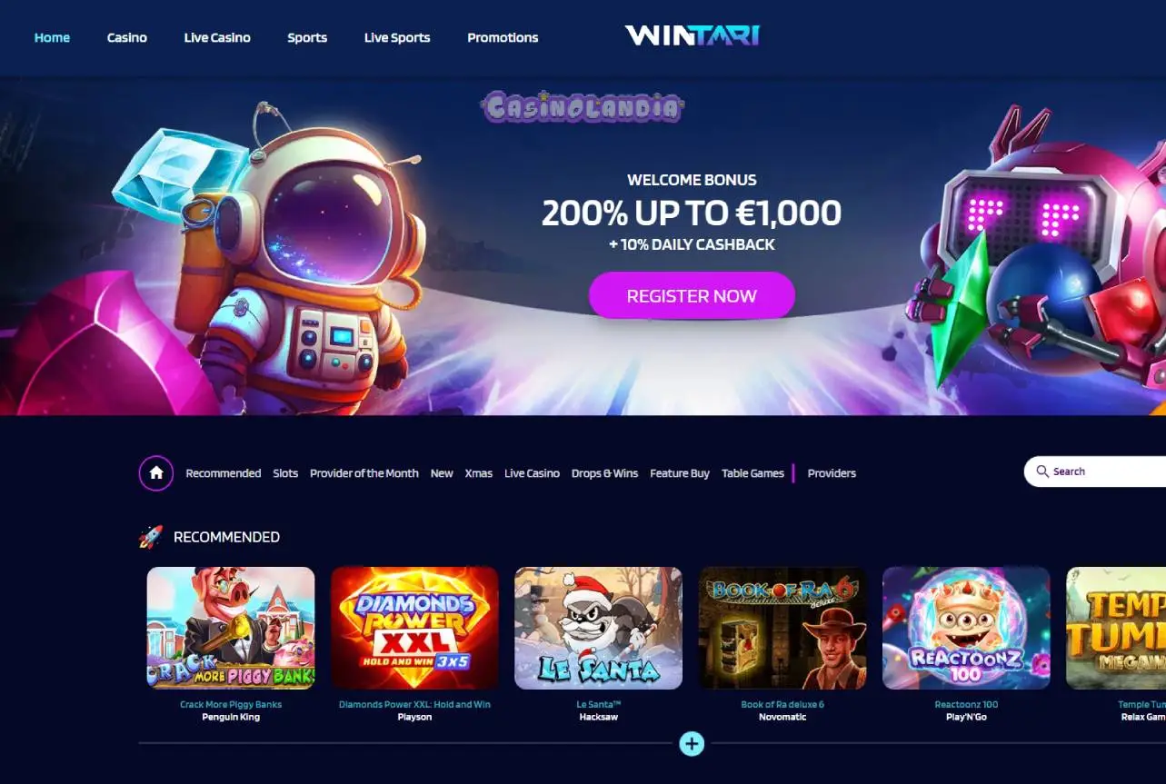 Wintari Casino Desktop View