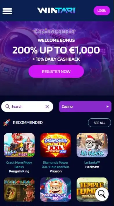 Wintari Casino Mobile View