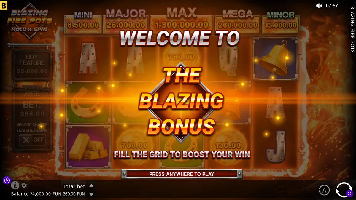 Blazing Fire Pots Hold & Spin Bonus