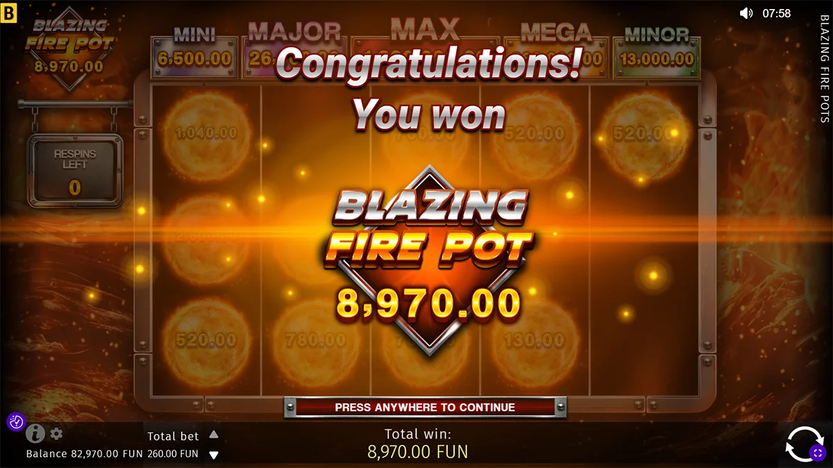 Blazing Fire Pots Hold & Spin Total
