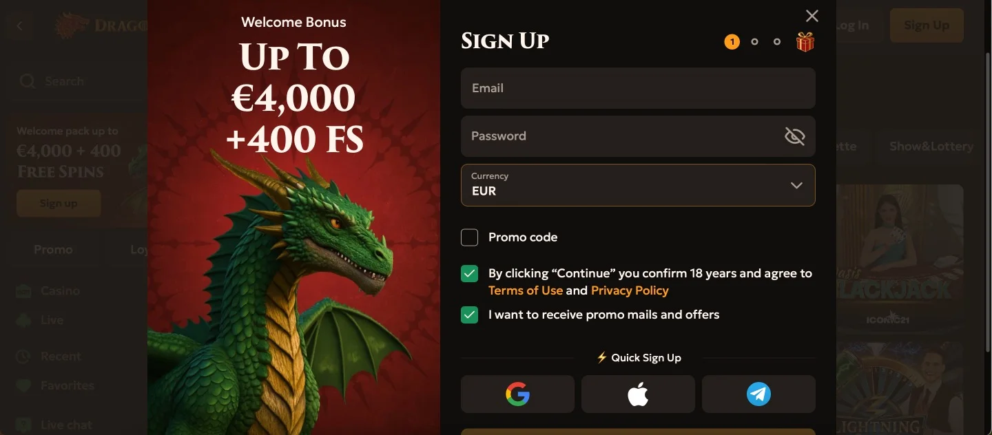 DragoBet Signup