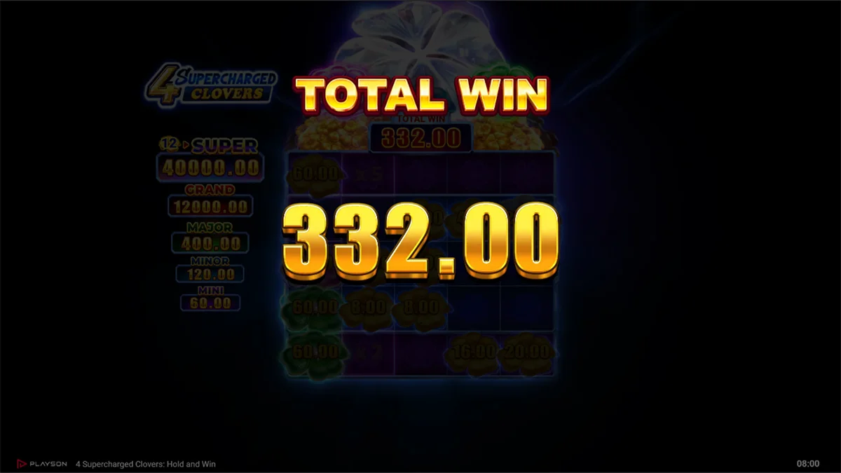 4 Supercharged Clovers Hold and Win Total