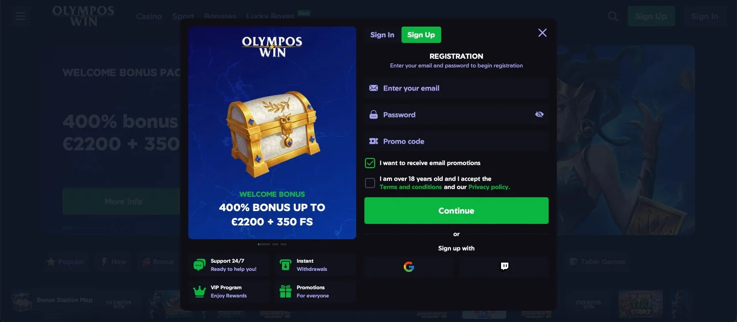 Olymposwin Casino Signup