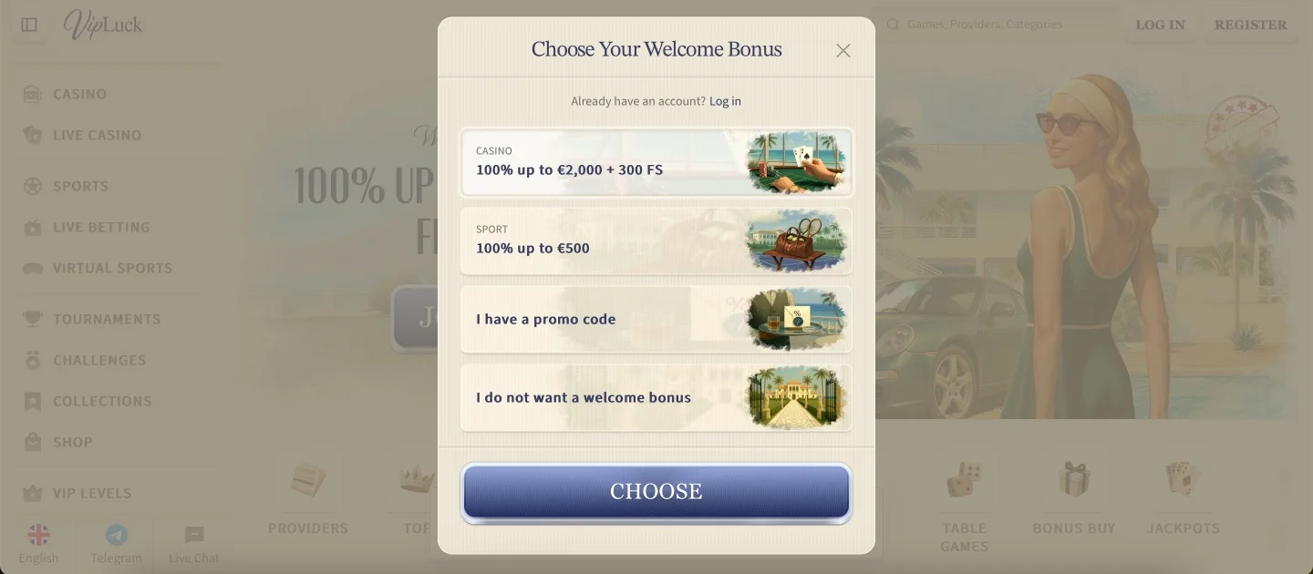 VIPLuck Casino Signup