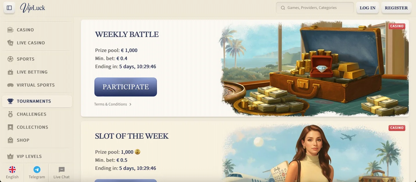 VIPLuck Casino Tournaments