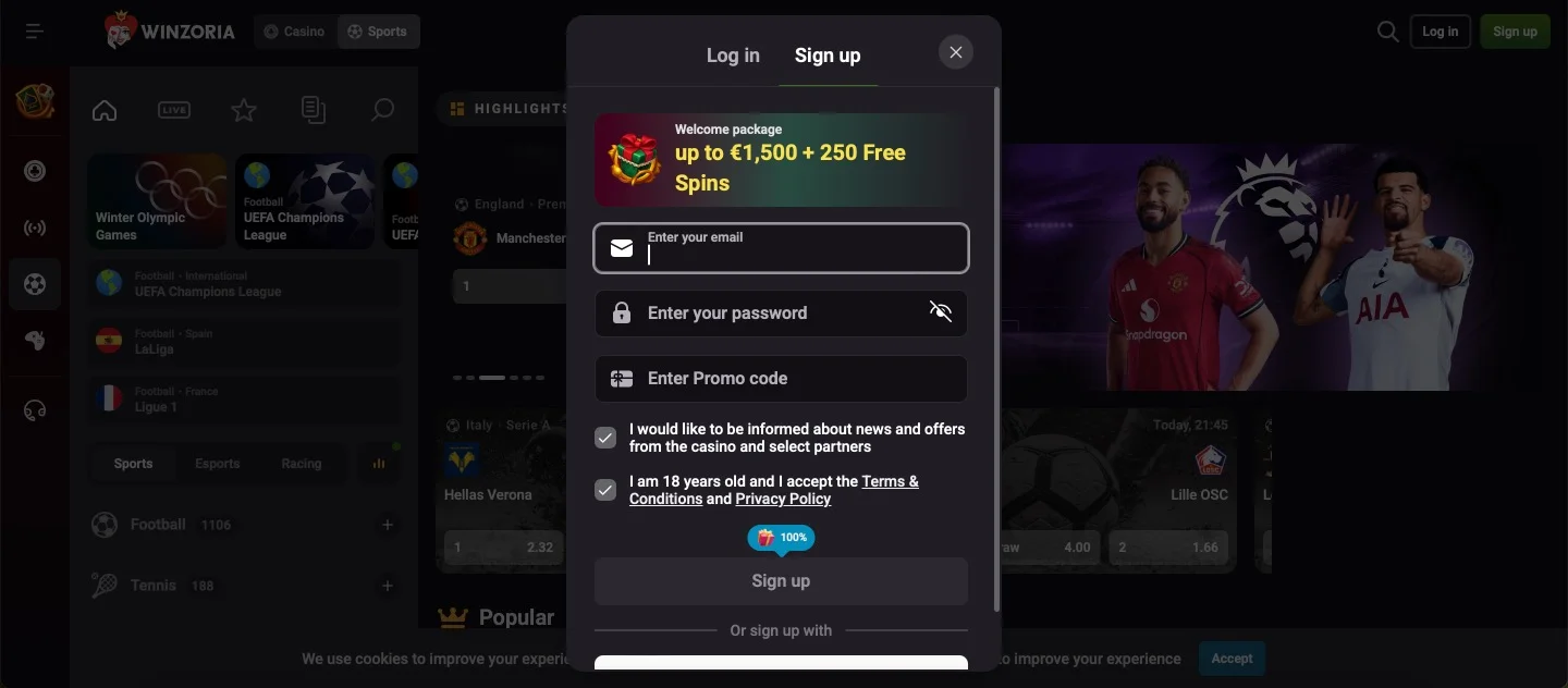 Winzoria Casino Signup