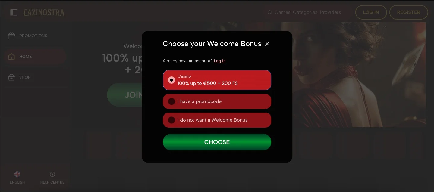 Cazinostra Casino Signup