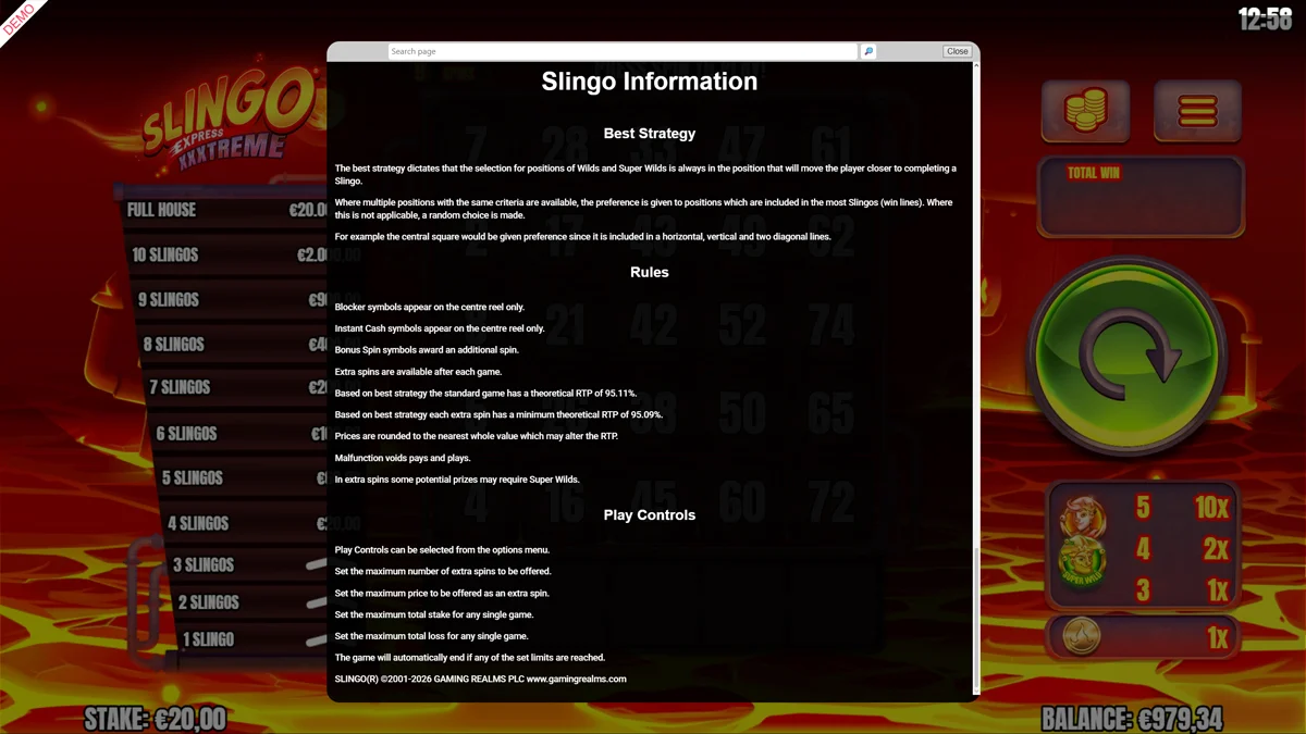 Slingo XXXtreme Express Rules
